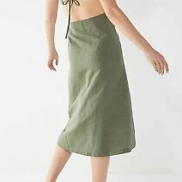 Urban Outfitters Halter Tie, Button-up, Midi, Linen Dress, Green, Size S - Picture 2 of 4
